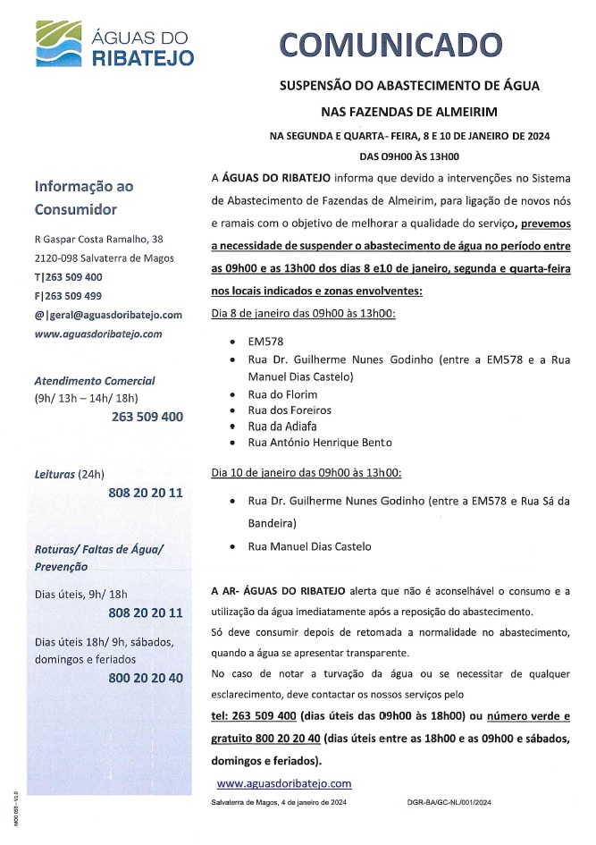 Imagem Suspensão do Abastecimento de Água nas Fazendas de Almeirim