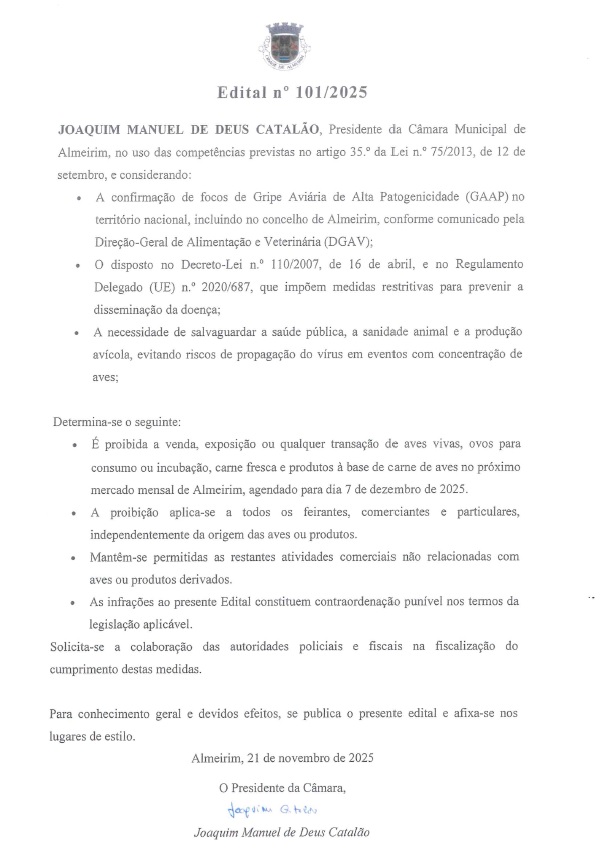 Notícia Gripe Aviária de Alta Patogenicidade
