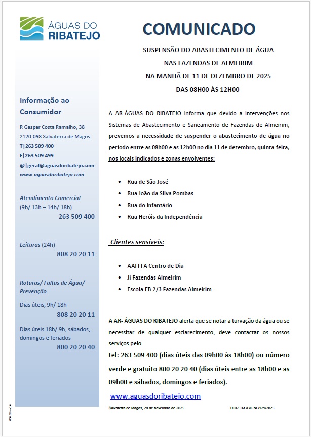 Notícia Suspensão do Abastecimento de Água