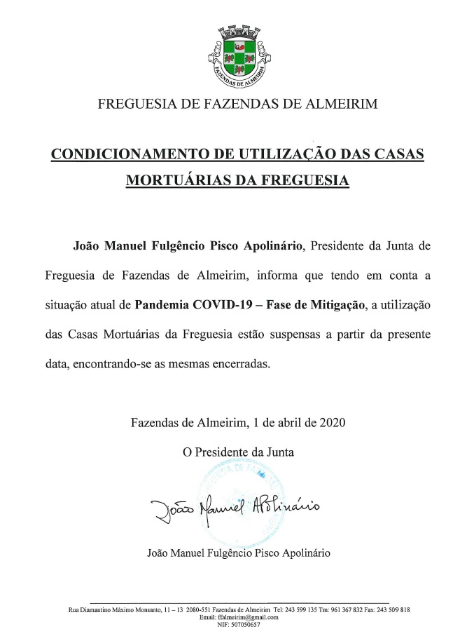 Imagem Condicionamento de utilização das Casas Mortuárias da Freguesia