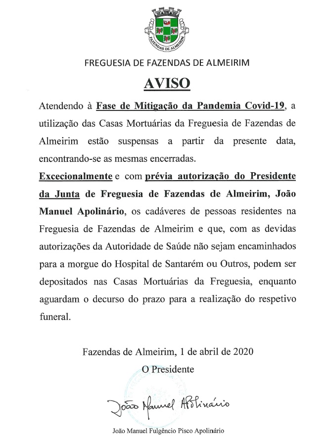 Imagem Condicionamento de utilização das Casas Mortuárias da Freguesia