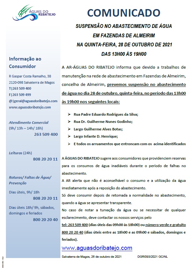 Imagem Comunicado - Águas do Ribatejo